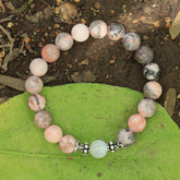 Pink Zebra Jasper Stretch Bracelet in Silver Mini Bali Bead